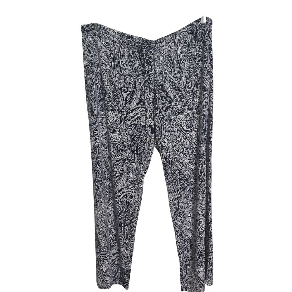 Grace Elements Blue & White Paisley Pants 2X Coastal Nautical